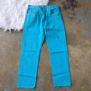 Levi's Mens 501 Jeans Turquoise Denim Size 34x30 Button Fly Straight Leg Teal